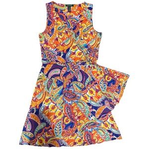 Lauren Ralph Lauren Colorful Paisley Faux Wrap Dress L